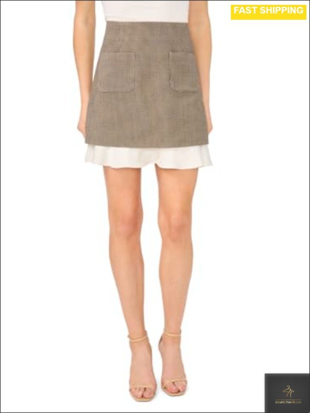 CeCe Houndstooth Mini Skirt Double Layer Combo Hem Front Pockets